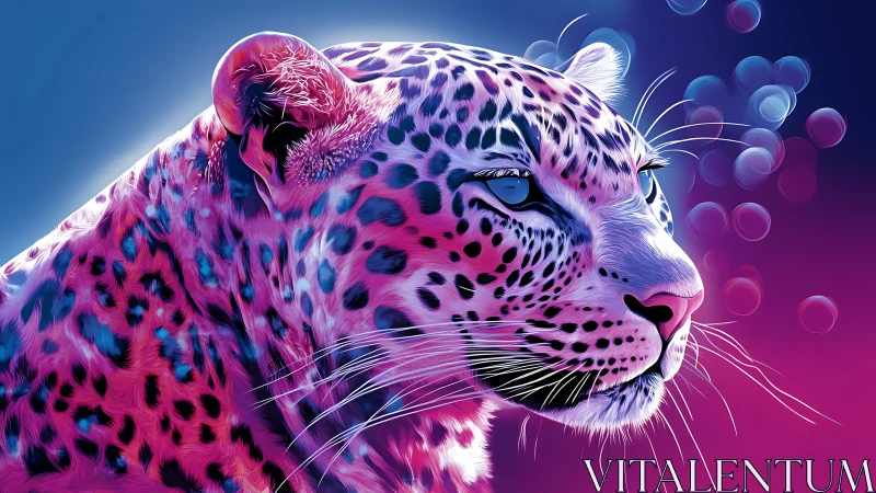 Neon Leopard Portrait in Magenta Digital Art.
