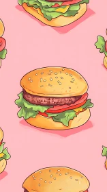 Digital burger pattern illustration with stylized pop shading.