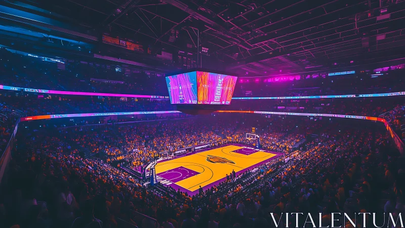 Neon arena fever dream ignites a glowing basketball showdown.