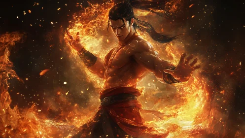 Blazing martial demigod sculpting a storm of raging fire.