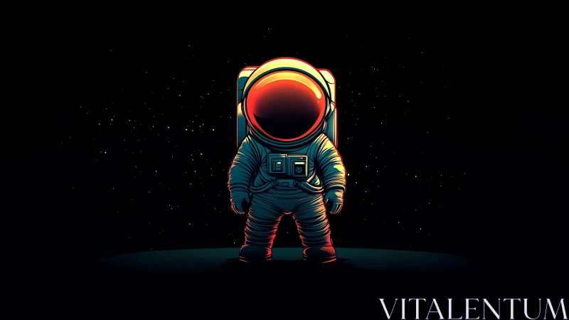 Neon-lit astronaut illustration with high-contrast cosmic glow.
