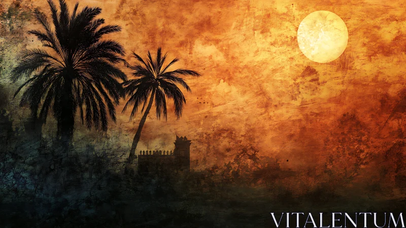 Sunlit desert palms guarding a quiet storybook fortress.