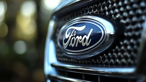 Ford car grille emblem captured in shallow depth focus