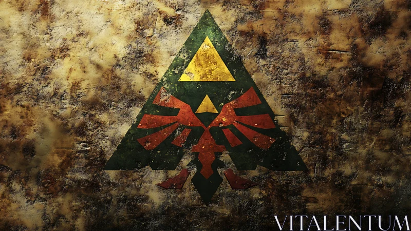 Weathered golden crest over worn stone, humming with myth.