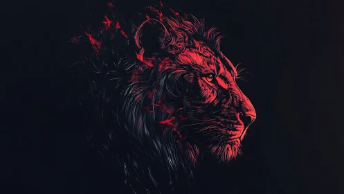 Fiery neon lion profile glows defiantly against deep black