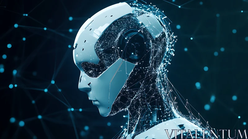3D cybernetic android profile with neural lattice detailing.