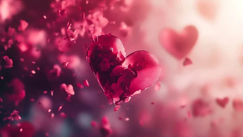 Crimson Rose Petals Dissolve Into Romantic Pink Bokeh.