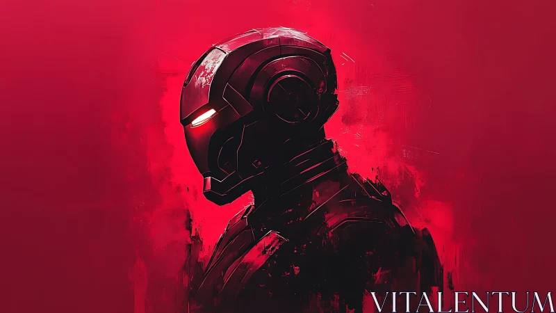 Side-profile combat android in red monochrome digital painting