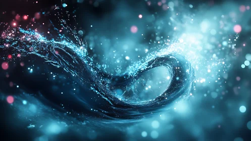 Luminescent water loop twists through shimmering bokeh light.