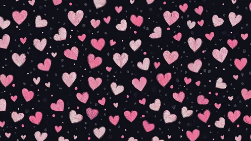 Monochromatic Dark Field with Pink Stipulated Hearts and Decorative Elements