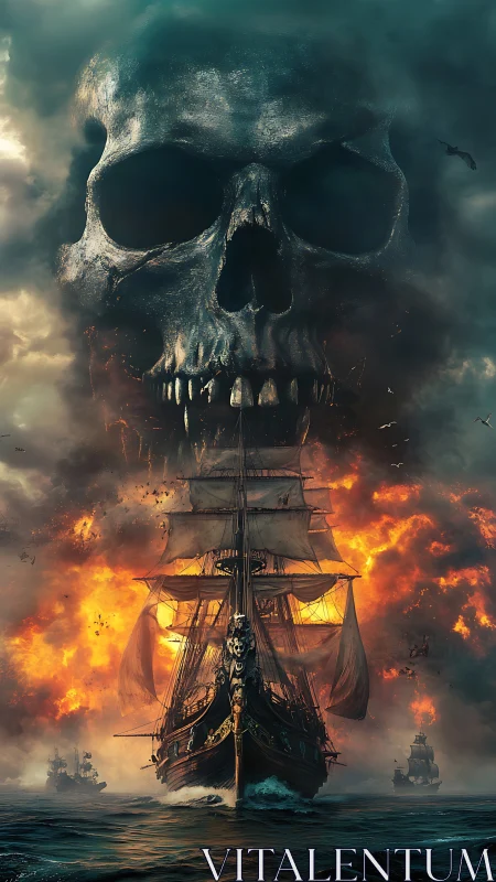 Pyroclastic ghost armada beneath storm-formed skull portal.