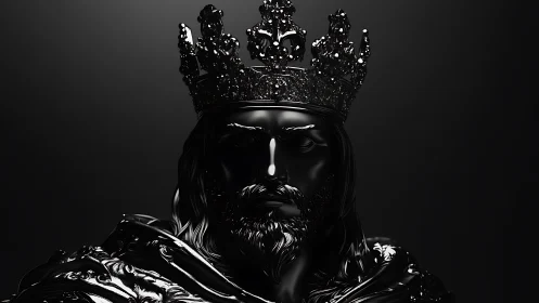 Midnight king statue glows softly with regal shadowed grace