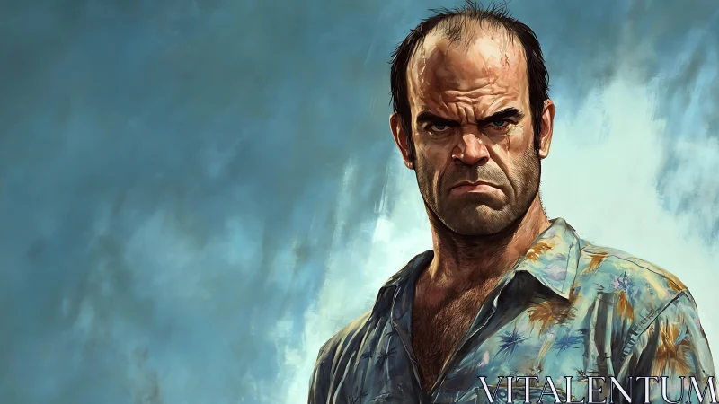 Intense digital portrait captures a hardened, defiant glare