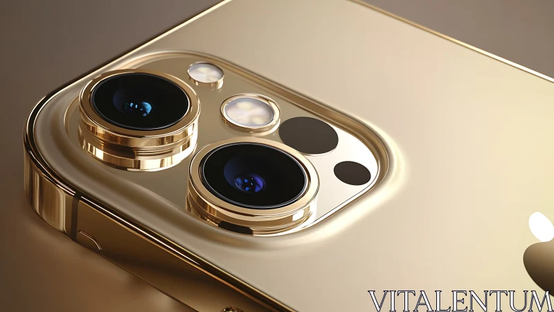 Gold smartphone camera module shows detailed triple lens array