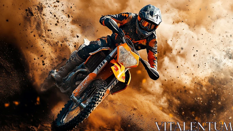 High-speed motocross rider carving berm with dynamic soil spray
