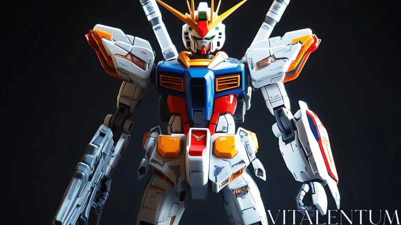 Bold anime mecha hero stands ready in bright battle armor