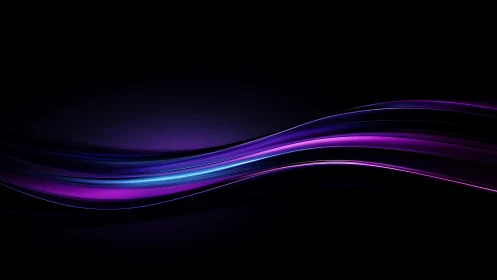 Curved neon light trails form glossy wave bands on black gradient