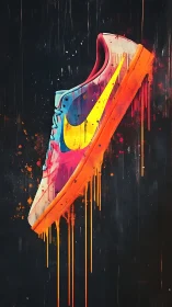 Sneaker profile rendered with dripping neon spray paint effects