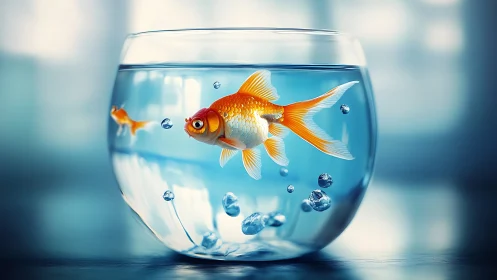 Goldfish daydreams in a glassy blue bowl of quiet wonder.