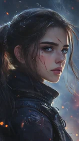 Scarred dusk ranger in emberlit armor, eyes of quiet revolt.