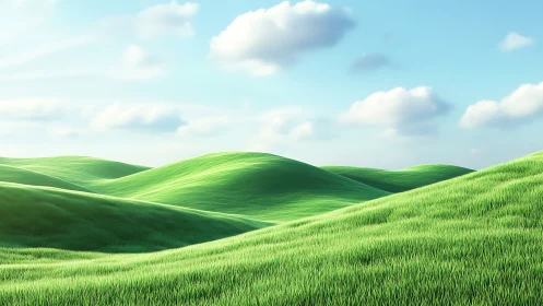Digital pastoral landscape with luminous rolling grasslands.