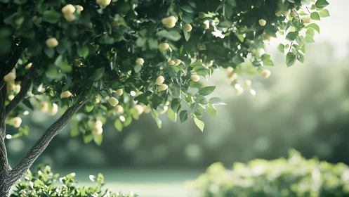 Lemon tree branches with fruit in soft outdoor daylight.
