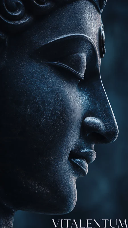 Moonlit stone serenity in a meditative profile portrait.