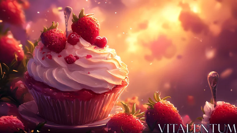 Luminescent Confection: 3D Rendered Cupcake with Berries.