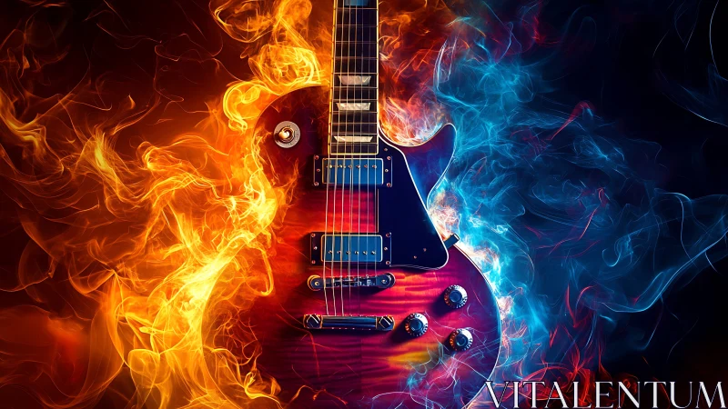 Electric guitar in dual fire and ice smoke lighting effect.