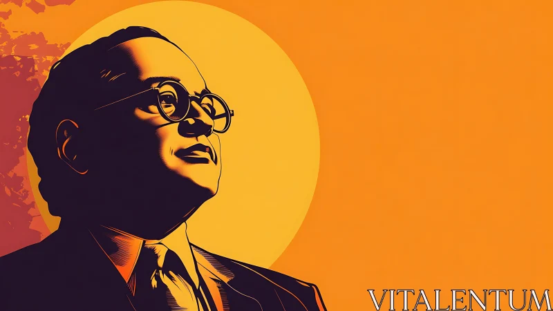 Bold portrait silhouette stands against radiant orange sun