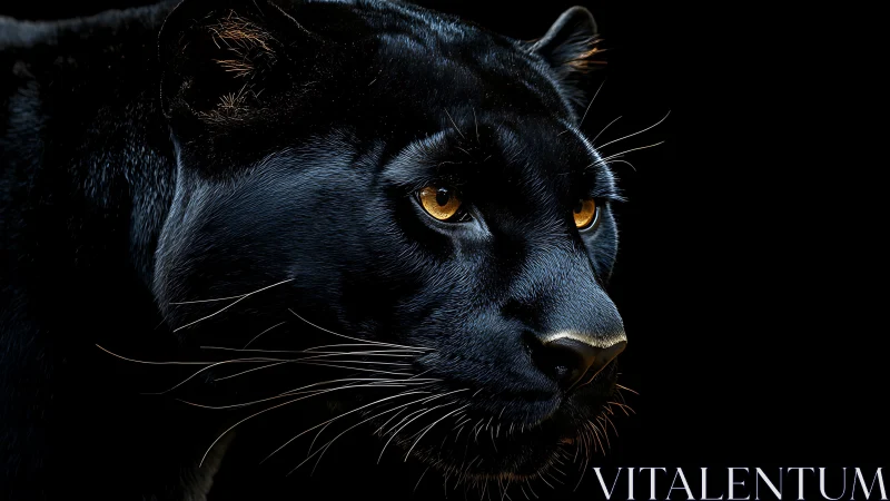 Black Panther Portrait with Luminous Golden Eyes Against Dark Background
