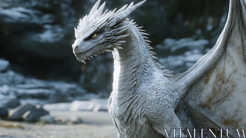 Icy silver dragon profile with cinematic detailed scales.