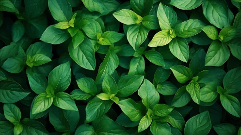 Dense basil leaf canopy displays rich tonal variation and texture