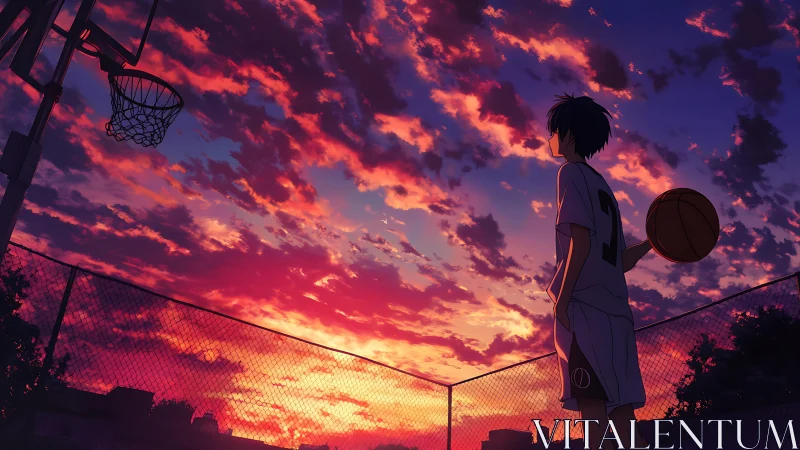 Sunset court dreamer cradling quiet hoop ambitions.