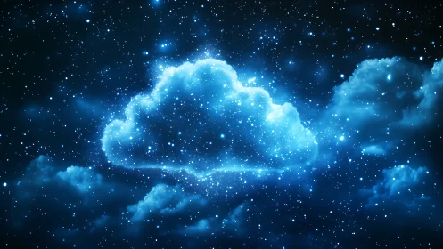 Glowing blue cloud shape formed from stars in deep space.