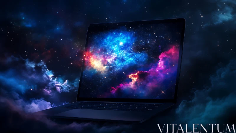 Open laptop against starry sky with vivid cosmic display.