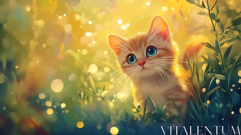 Feline Portrait in Illuminated Foliage Environment.