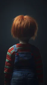 Backlit childlike figure in striped shirt stands in shadow.