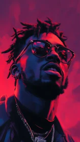 Neon-soaked portrait of a cool visionary in electric dusk.