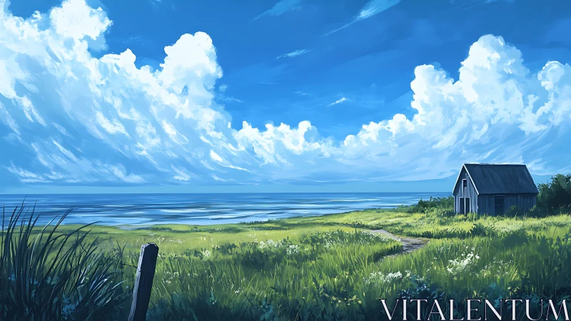 Solitary Cottage Dreams Where Meadow Meets Sky