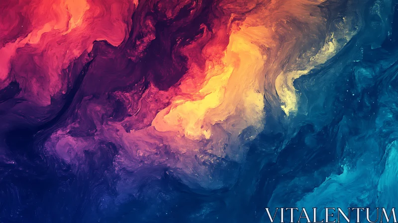 Vibrant abstract nebula with swirling color fields.