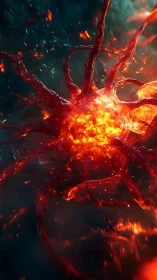 Volcanic plasma neuron core with radiating molten filaments