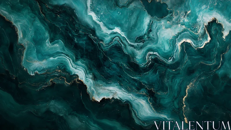 Turquoise fluid marble abstraction renders stratified wave motion