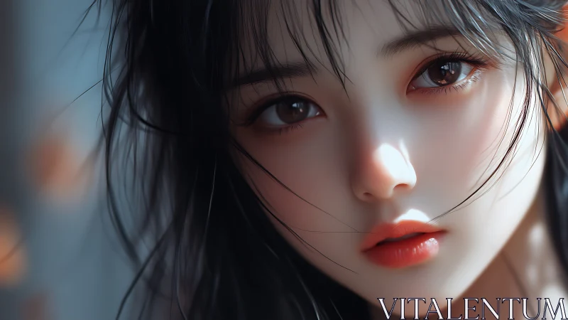 Soft light illuminates wistful girl portrait in close view