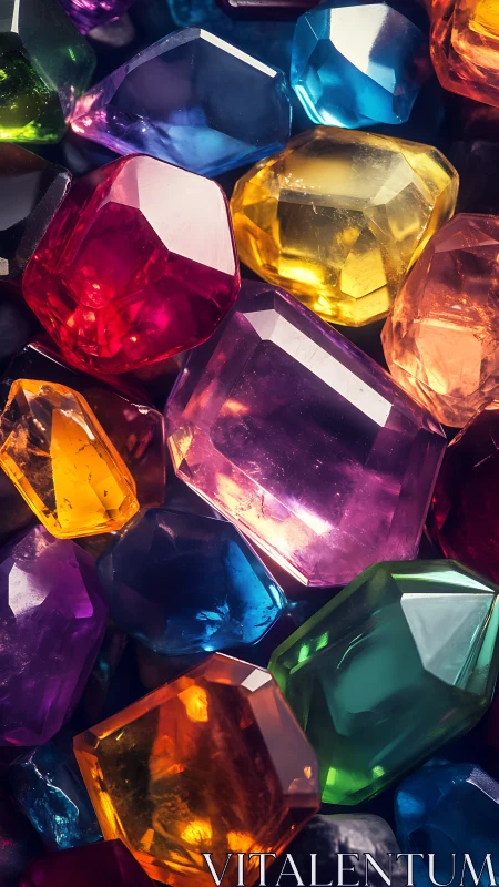 Multicolored faceted gemstones in dense close-up arrangement.