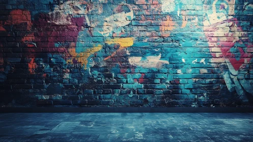 Vibrant graffiti brick wall creates an edgy urban backdrop