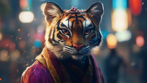 Regal tiger portrait in cinematic digital painting style.