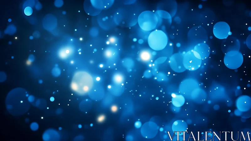Abstract blue bokeh lights with glowing orbs, digital art style.