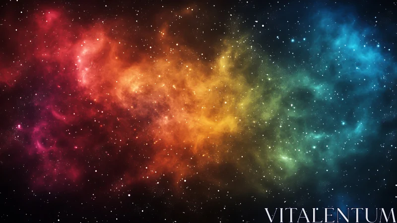 Starlit rainbow nebula drifts like cosmic paint across night