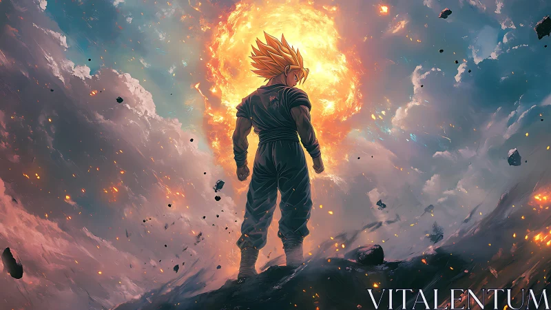 Solar storm crowns the lone warrior in sky-scorched calm